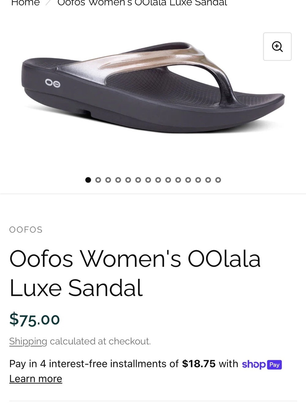 OOFOS OOlala Luxe Women's Sandal - Black with Metallic Silver Strap Summer Ortho